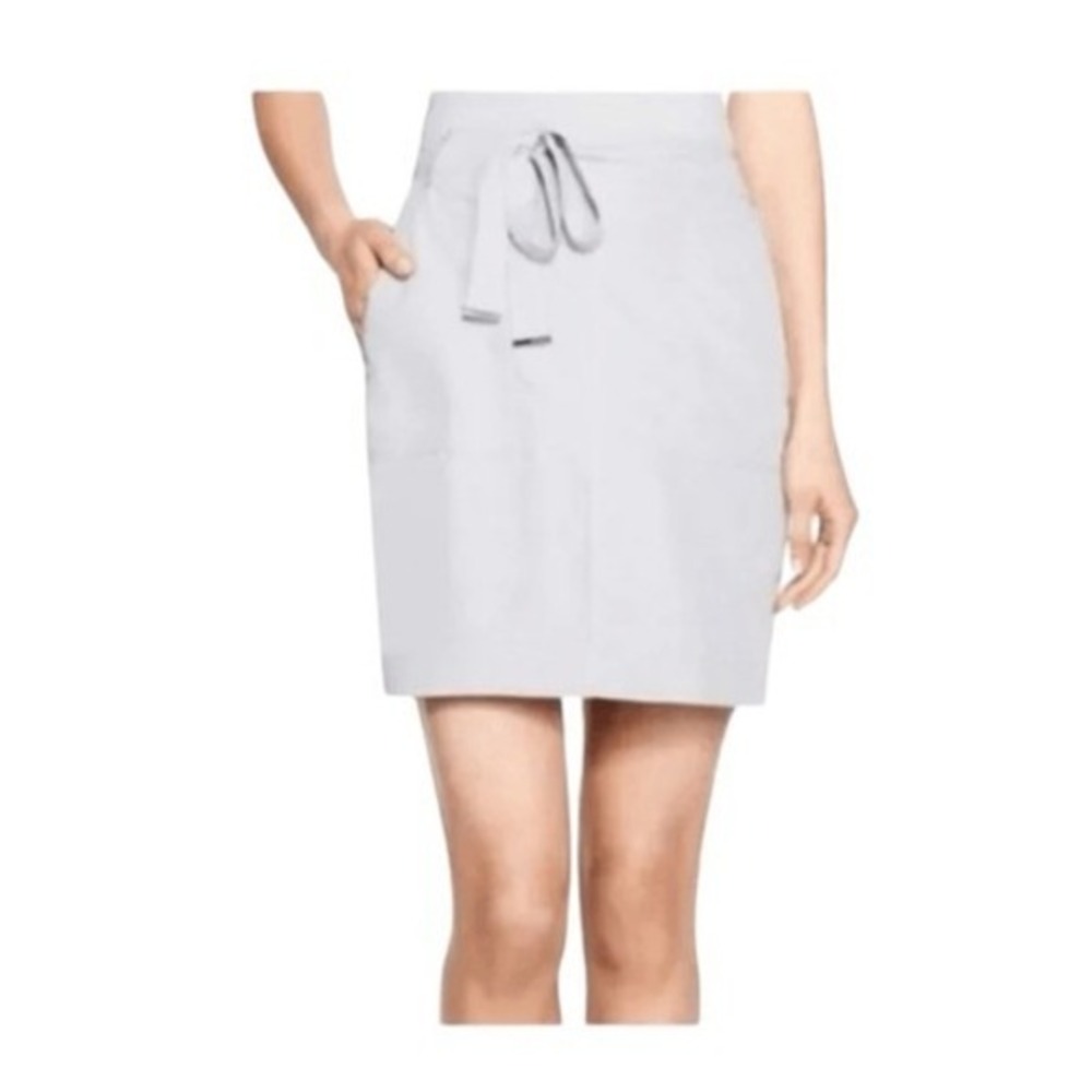White House Black Market Belted Pencil Skirt Silver Grey Knit Mini Pockets 10